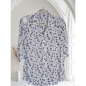 Ember Sheer Cold Shoulder Blouse V-neck Tunic Shirt Size Med